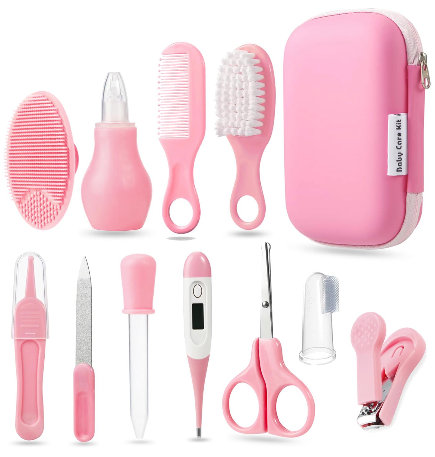 PandaEar Baby Healthcare & Grooming Kit - Baby Safety Set Comb, Brush, Finger Toothbrush, Nail Clippers, Scissors, Nasal Aspirator - Nursery Care Kit (Blue)