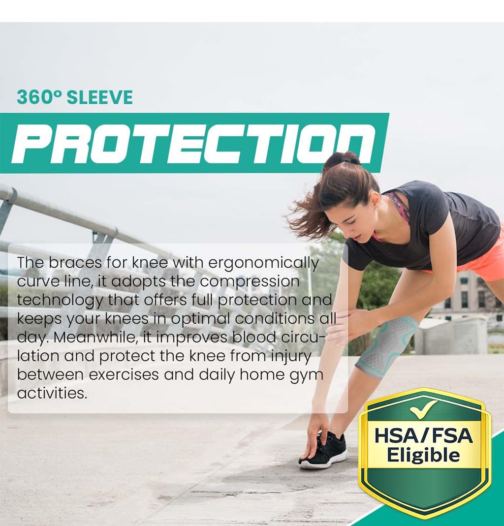 Modvel Compression Knee Brace for Women & Men, 2-Pack Knee Brace for Running Knee Pain, Knee Support Compression Sleeve, Workout Sports Knee Braces for Meniscus Tear, ACL & Arthritis Pain Relief