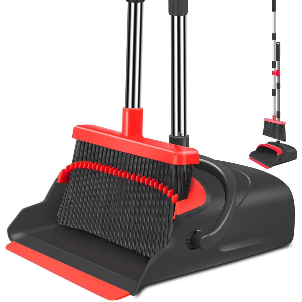 kelamayi Upgrade Broom and Dustpan Set, Large Size and with Long Handle, Upright,Ideal for Indoor Outdoor Garage Kitchen Room Office Lobby Use (Green)