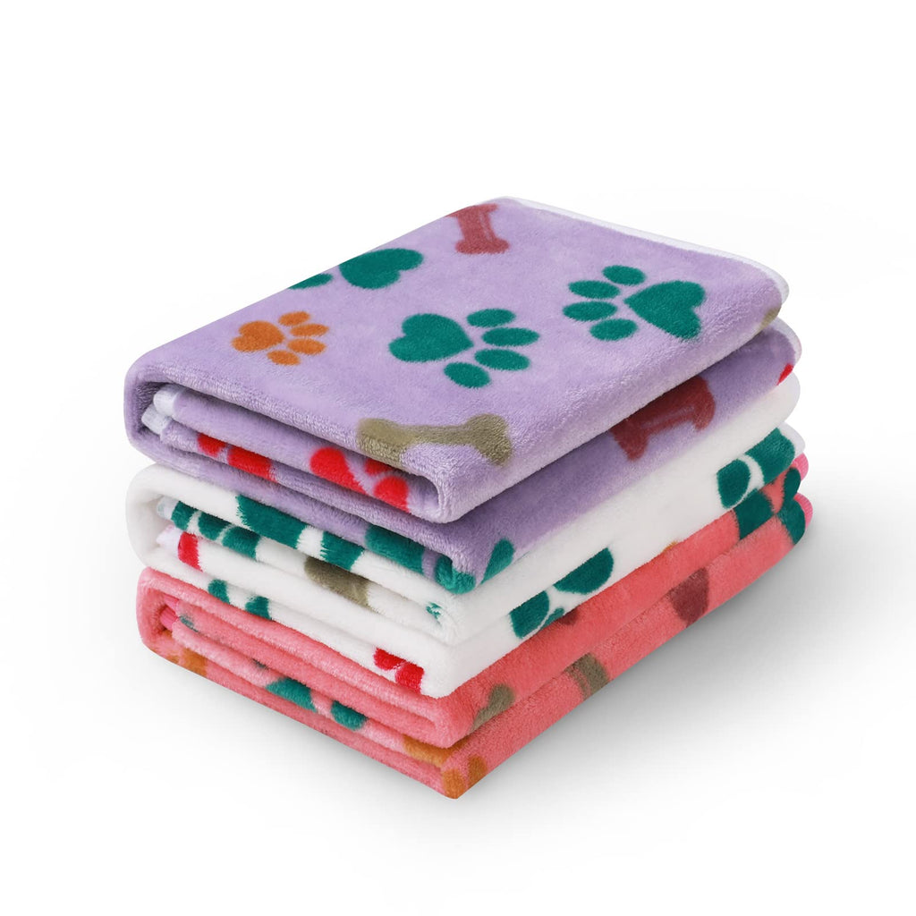 Luciphia 1 Pack 3 Blankets Fluffy Premium Fleece Pet Blanket Flannel Paw Printed Throw for Dog Cat(Small 23x16'', Grey/Brown/Blue)