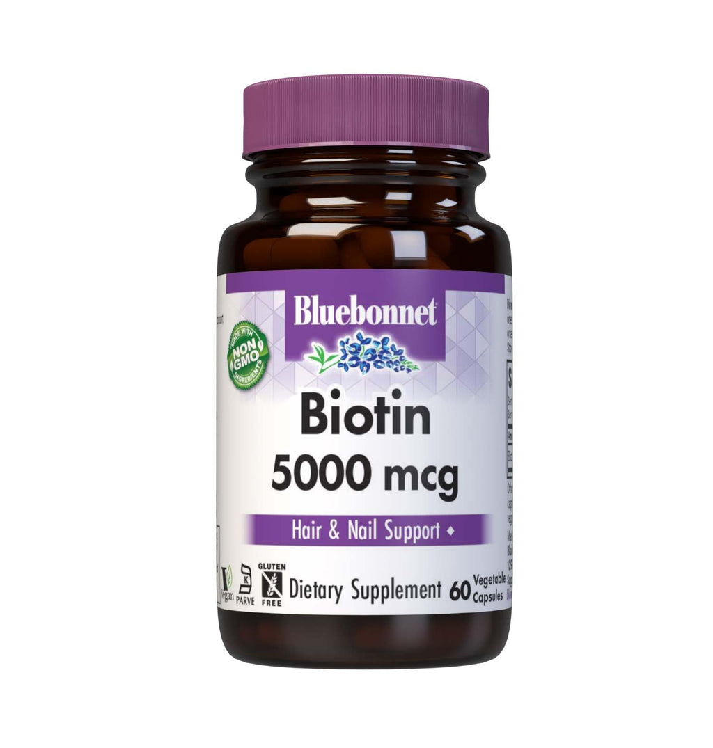 Bluebonnet Nutrition Biotin 5000 mcg, Hair & Nail Support*, Non-GMO, Vegan, Kosher Certified, Gluten-Free, Soy-Free, Dairy-Free, 120 Vegetable Capsules, 120 Servings