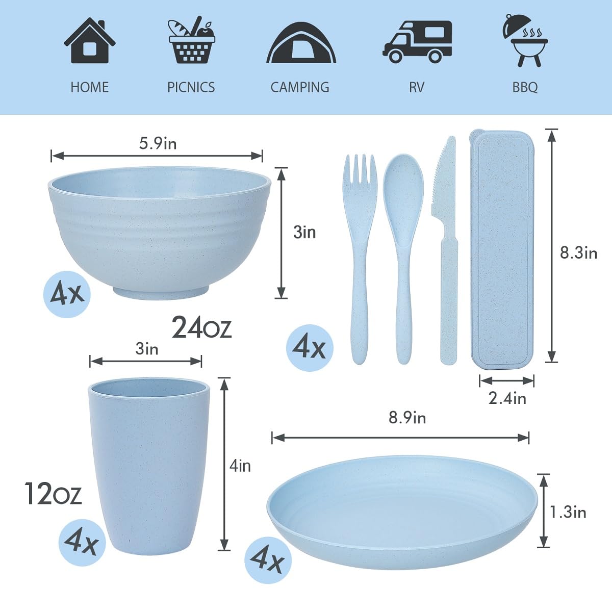 Wheat Straw Dinnerware Sets for 4, Wheat Straw Plates and Bowls Sets Kitchen Dishes 28pcs College Dorm Room Essentials Cutlery Set Microwave Safe (Beige)
