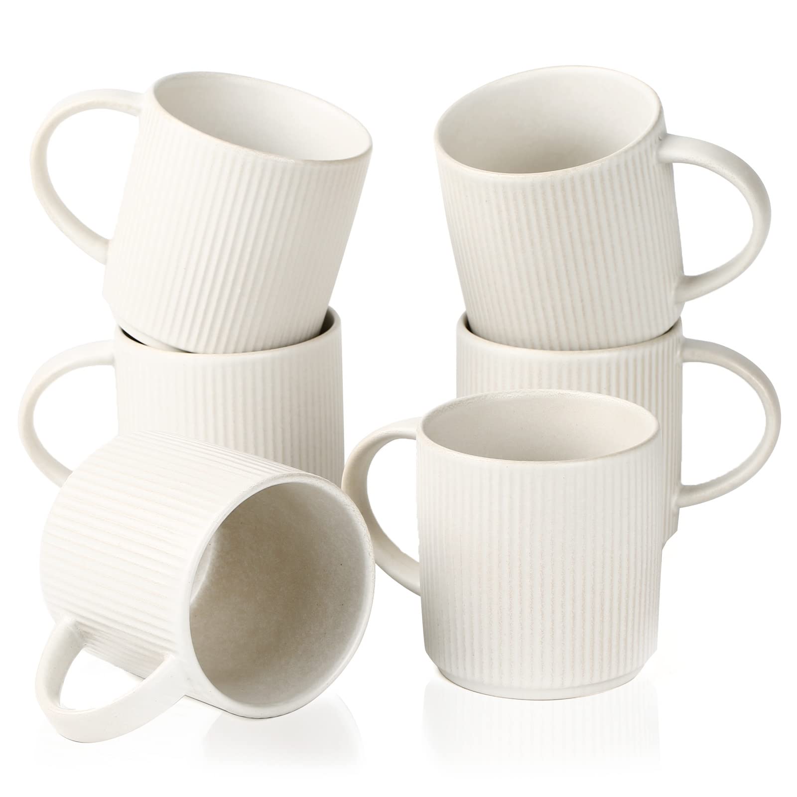 famiware Coffee Mugs Set of 6, Starlight 11 oz Mug Cup Set with Handle for Coffee, Tea, Cocoa, Milk - Ceramic Stoneware Mug Set, Matte Black Grey