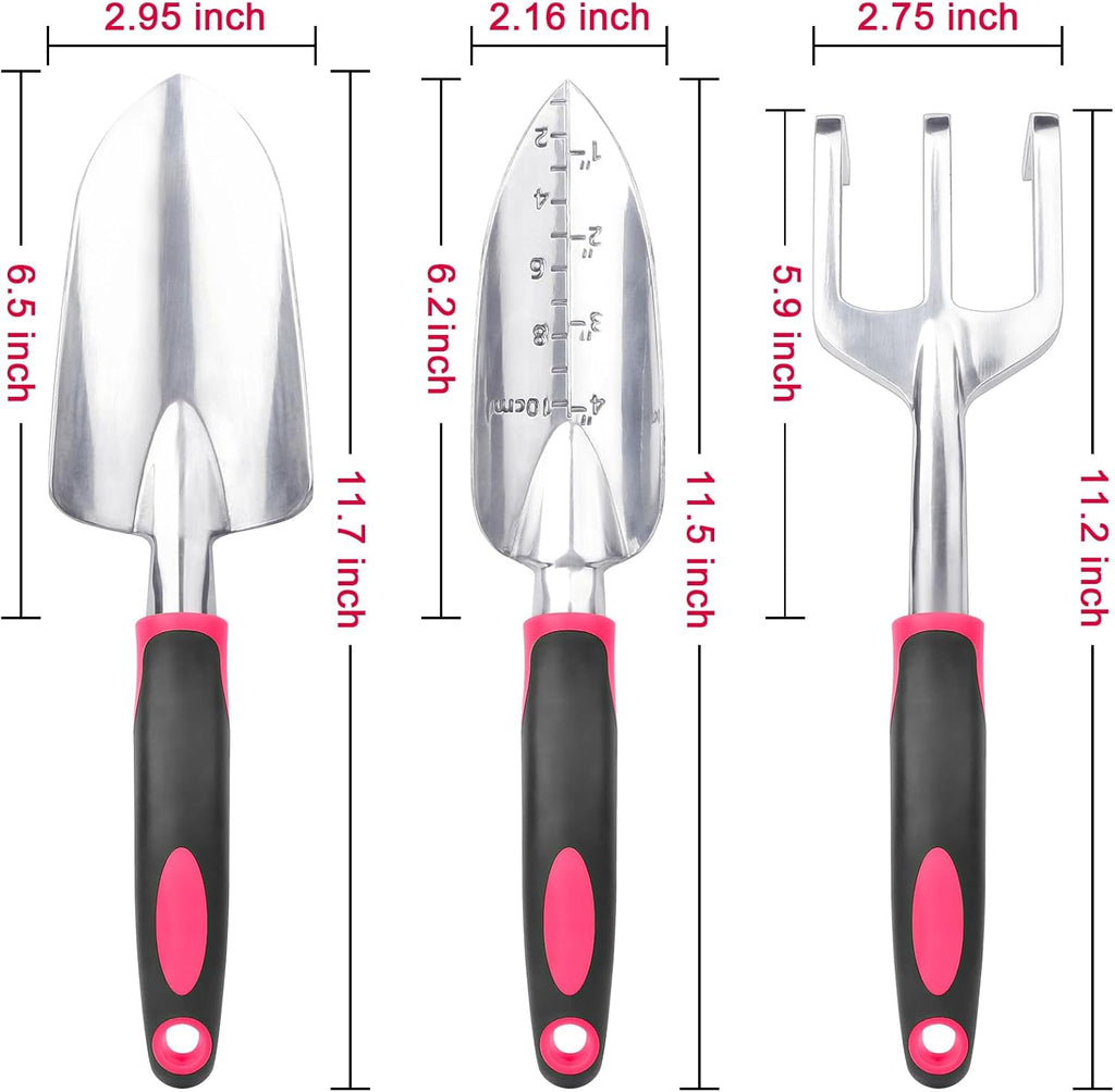 Garden Tools Set, 3 Pack Heavy Duty Gardening Tools Set Include Garden Shovel, Transplant Trowel and Hand Rake with Ergonomic Non-Slip Handle, Aluminum Alloy Lawn and Garden Hand Tools for Planting