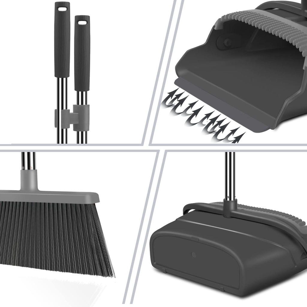 kelamayi Upgrade Broom and Dustpan Set, Large Size and with Long Handle, Upright,Ideal for Indoor Outdoor Garage Kitchen Room Office Lobby Use (Green)