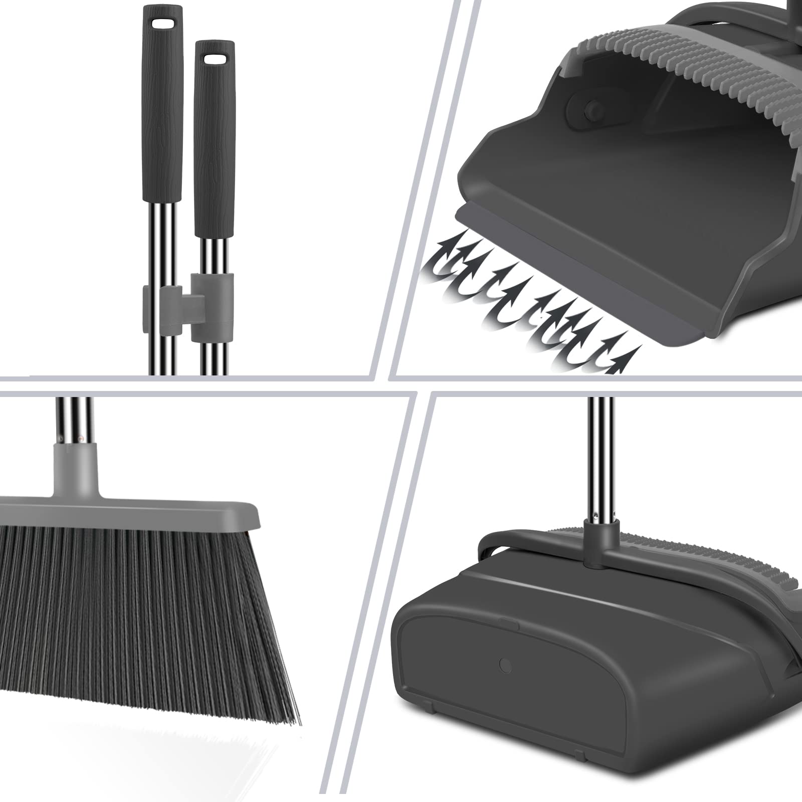 kelamayi Upgrade Broom and Dustpan Set, Large Size and with Long Handle, Upright,Ideal for Indoor Outdoor Garage Kitchen Room Office Lobby Use (Green)