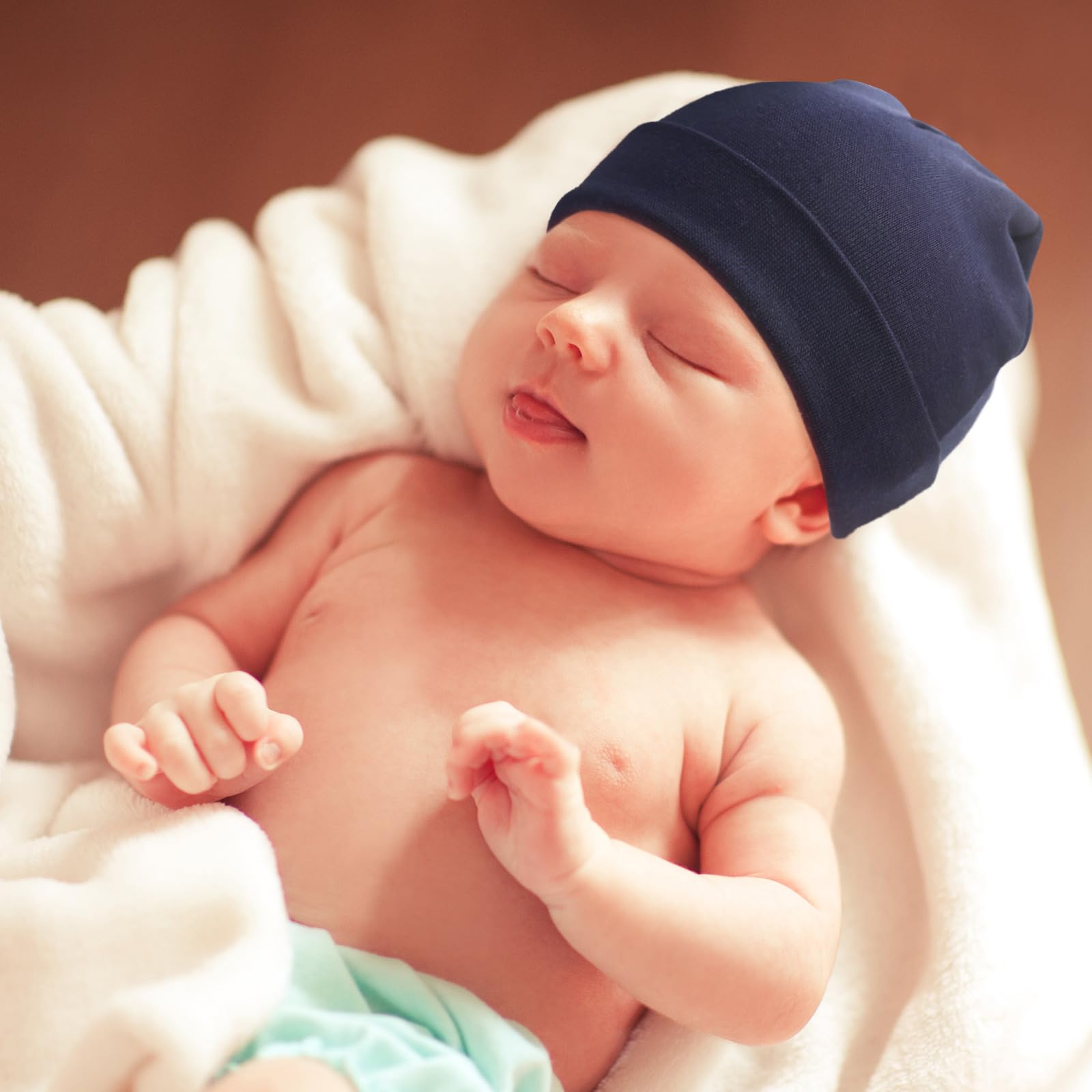 DRESHOW BQUBO 6 Pack Baby Beanie Hats for Unisex Infant Toddler Cotton Beanie Newborn Hospital Hat for Boys Girls 0-6 Months