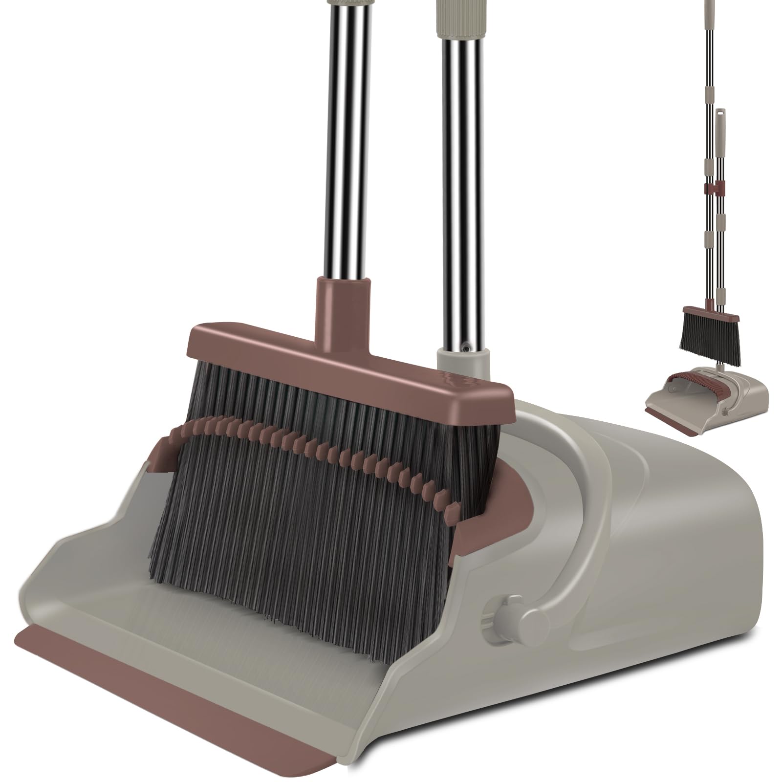 kelamayi Upgrade Broom and Dustpan Set, Large Size and with Long Handle, Upright,Ideal for Indoor Outdoor Garage Kitchen Room Office Lobby Use (Green)