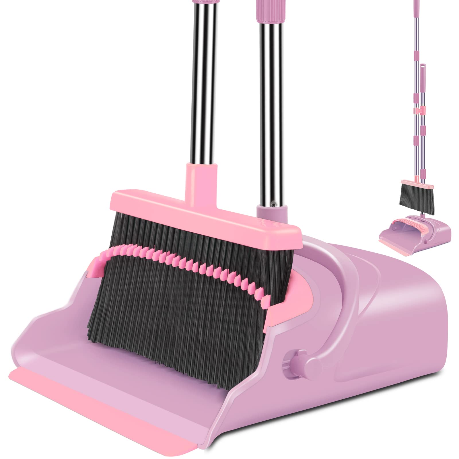 kelamayi Upgrade Broom and Dustpan Set, Large Size and with Long Handle, Upright,Ideal for Indoor Outdoor Garage Kitchen Room Office Lobby Use (Green)