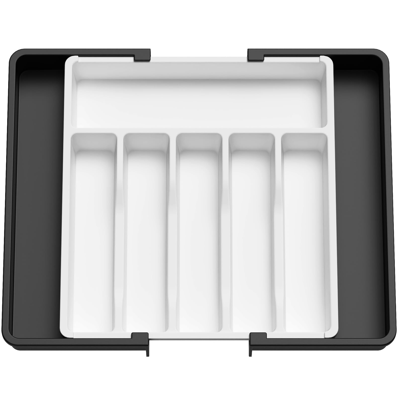 Lifewit Silverware Drawer Organizer, Expandable Utensil Tray for Kitchen, BPA Free Flatware and Cutlery Holder, Adjustable Plastic Storage for Spoons Forks Knives, 8.5"-14.1" x 12.1", Black