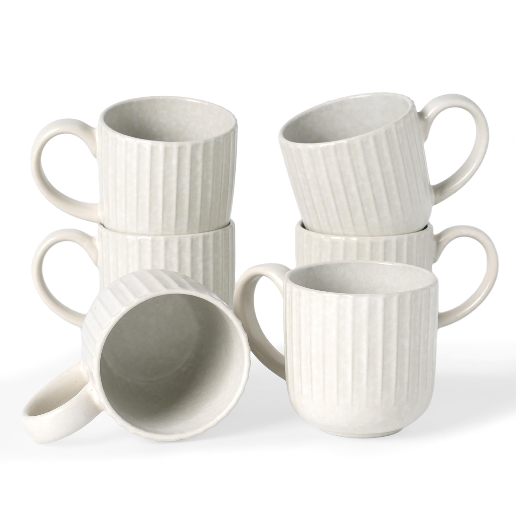 famiware Coffee Mugs Set of 6, Starlight 11 oz Mug Cup Set with Handle for Coffee, Tea, Cocoa, Milk - Ceramic Stoneware Mug Set, Matte Black Grey