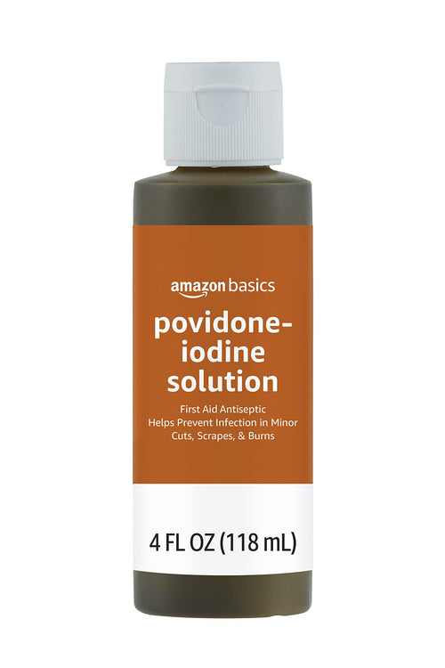 Amazon Basics First Aid Antiseptic, 10% Povidone Iodine Solution First Aid Antiseptic, Unflavored, 8 Fluid Ounces, 1-Pack (Previously Solimo)