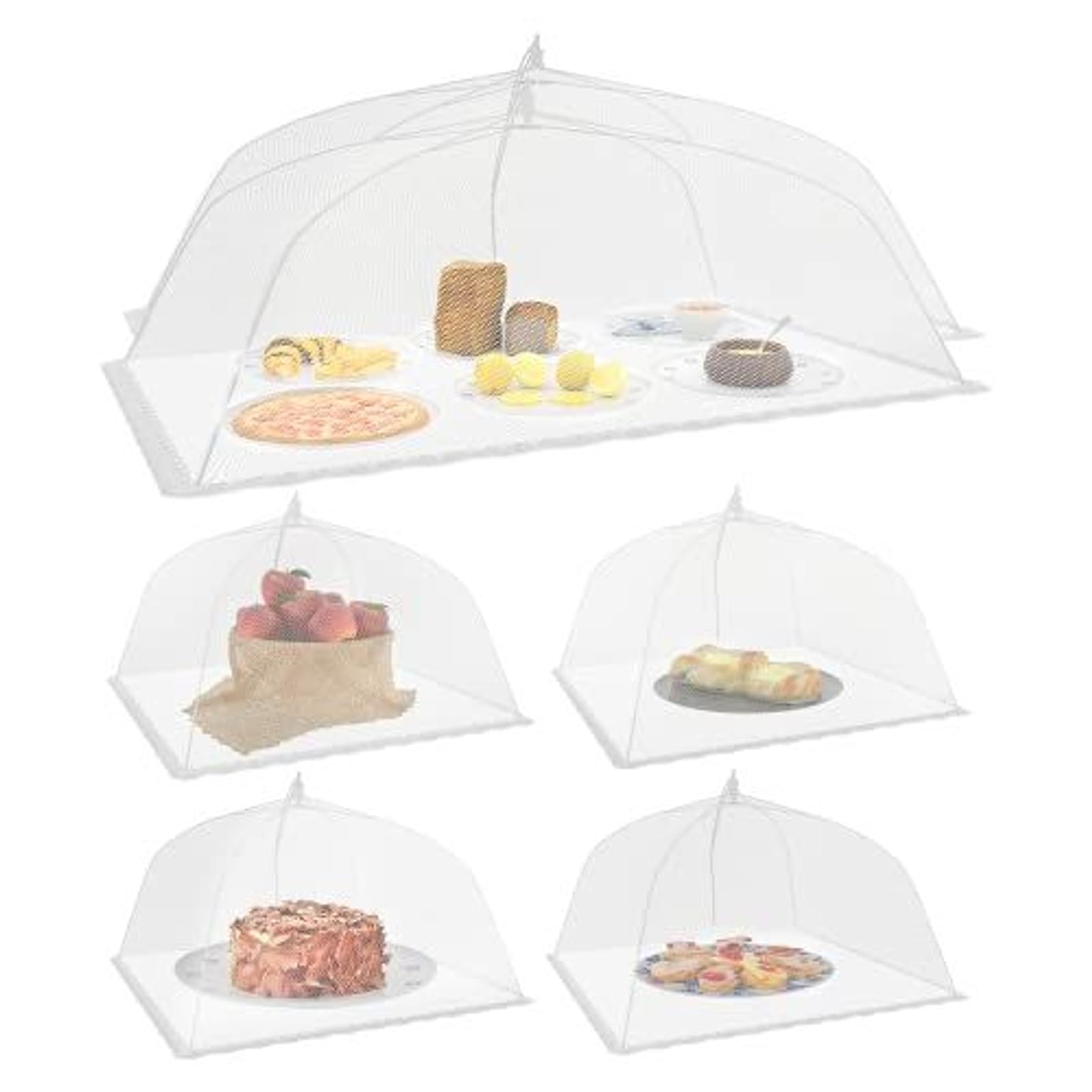 Simply Genius Pop-Up Mesh Food Covers - 17 x 17 in, White, 6 Pack, Large & Tall - Reusable & Collapsible Food Tents for Outdoor Serving