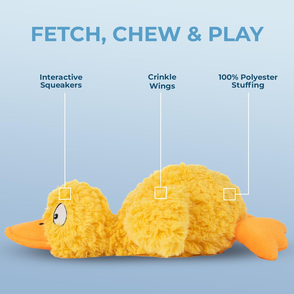 Best Pet Supplies Interactive Squeaky Dog Chew Toy, Ideal Dog Toys for Chewers, Small, Medium & Large Dogs, and Fetch Lovers - Crinkle Duck (Yellow), Large