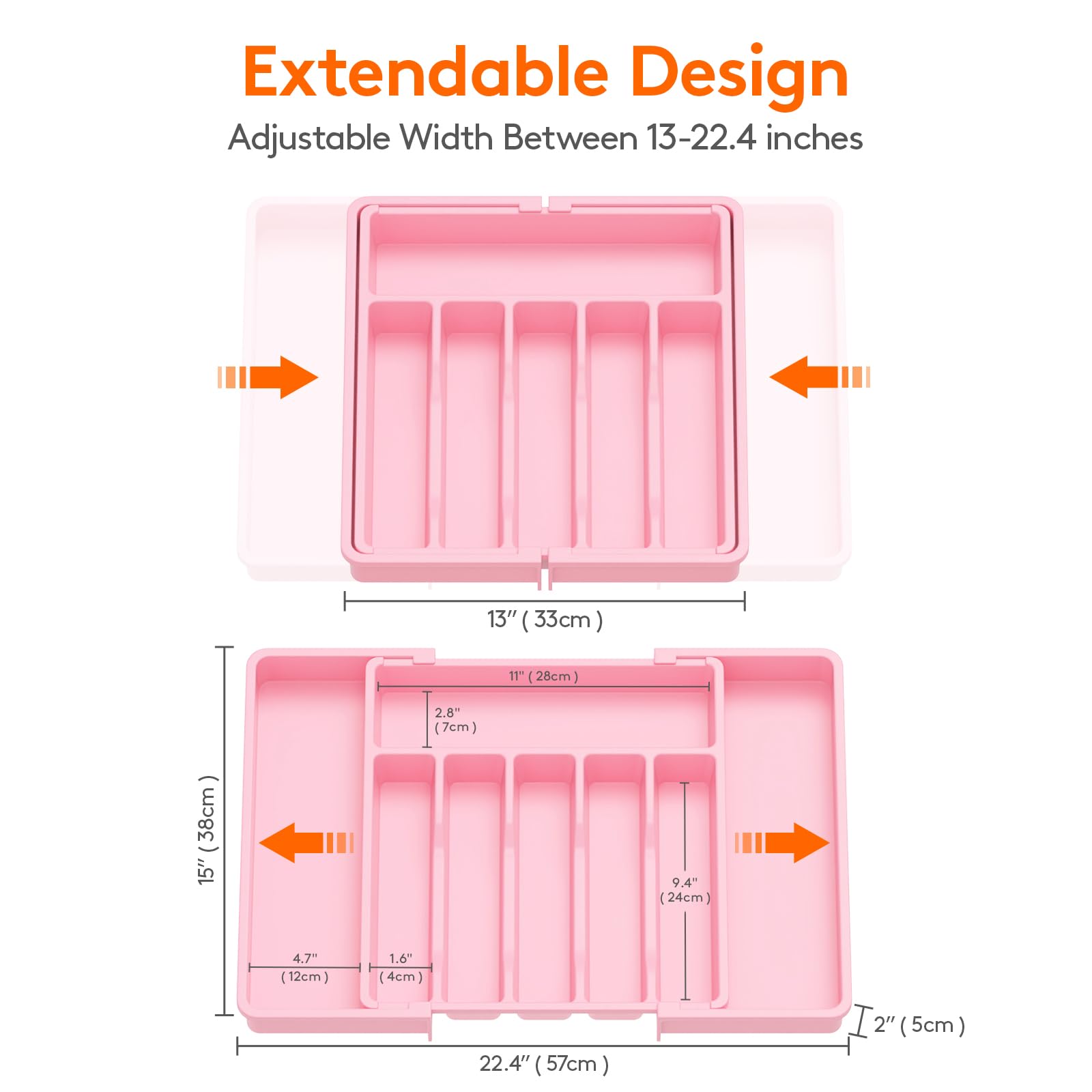 Lifewit Silverware Drawer Organizer, Expandable Utensil Tray for Kitchen, BPA Free Flatware and Cutlery Holder, Adjustable Plastic Storage for Spoons Forks Knives, 8.5"-14.1" x 12.1", Black