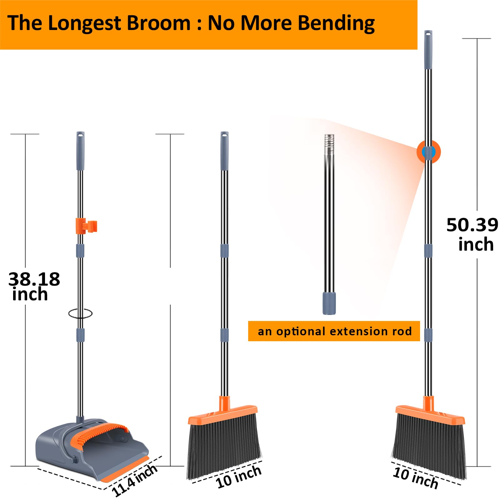 kelamayi Upgrade Broom and Dustpan Set, Large Size and with Long Handle, Upright,Ideal for Indoor Outdoor Garage Kitchen Room Office Lobby Use (Green)