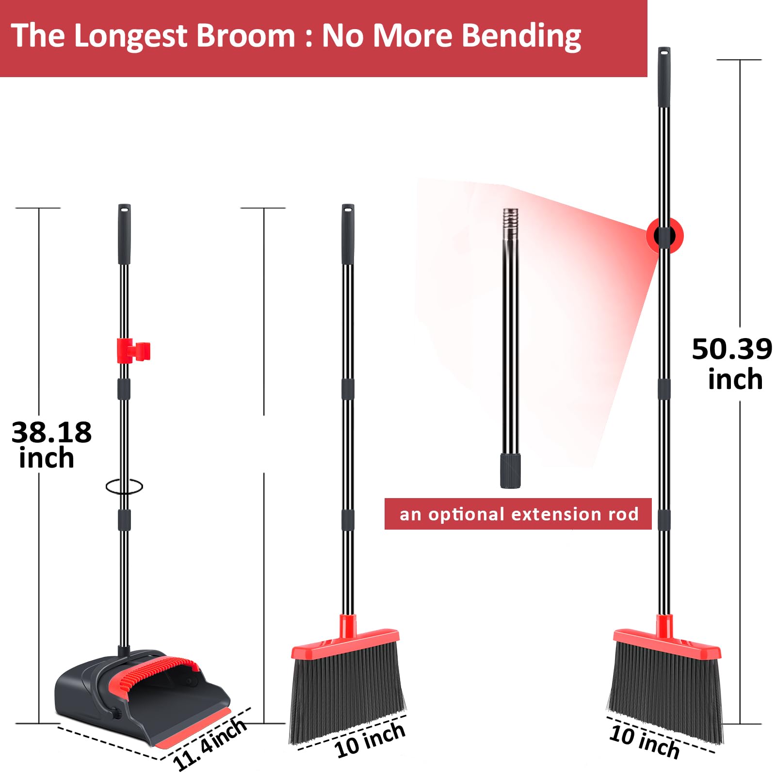 kelamayi Upgrade Broom and Dustpan Set, Large Size and with Long Handle, Upright,Ideal for Indoor Outdoor Garage Kitchen Room Office Lobby Use (Green)