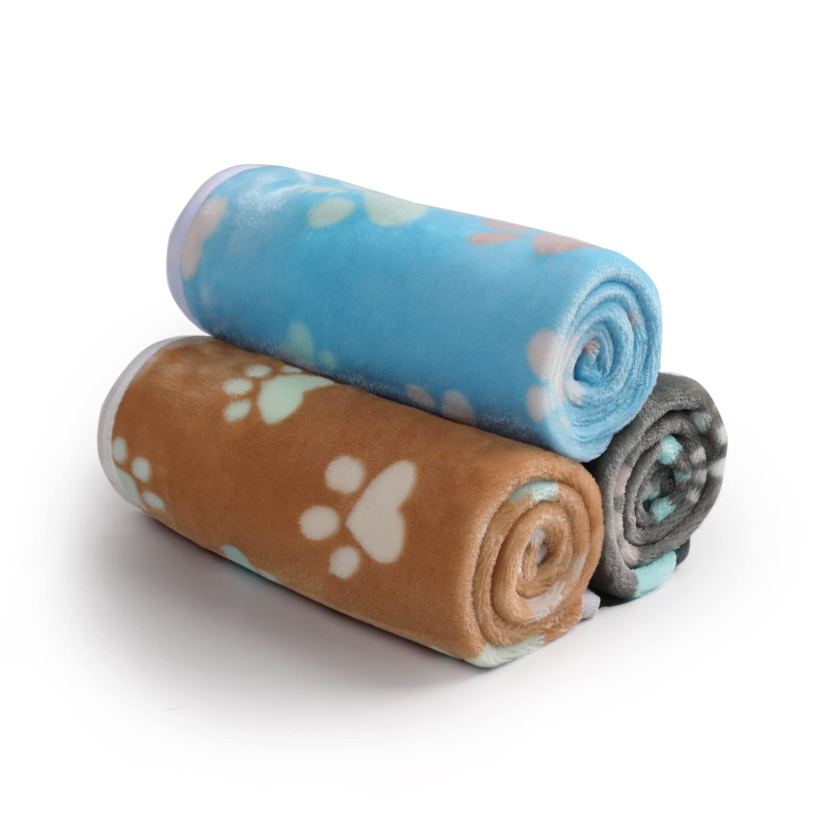 Luciphia 1 Pack 3 Blankets Super Soft Fluffy Premium Fleece Pet Blanket Flannel Throw for Dog Puppy Cat Paw Brown/Pink/White Small(23x16 inch)