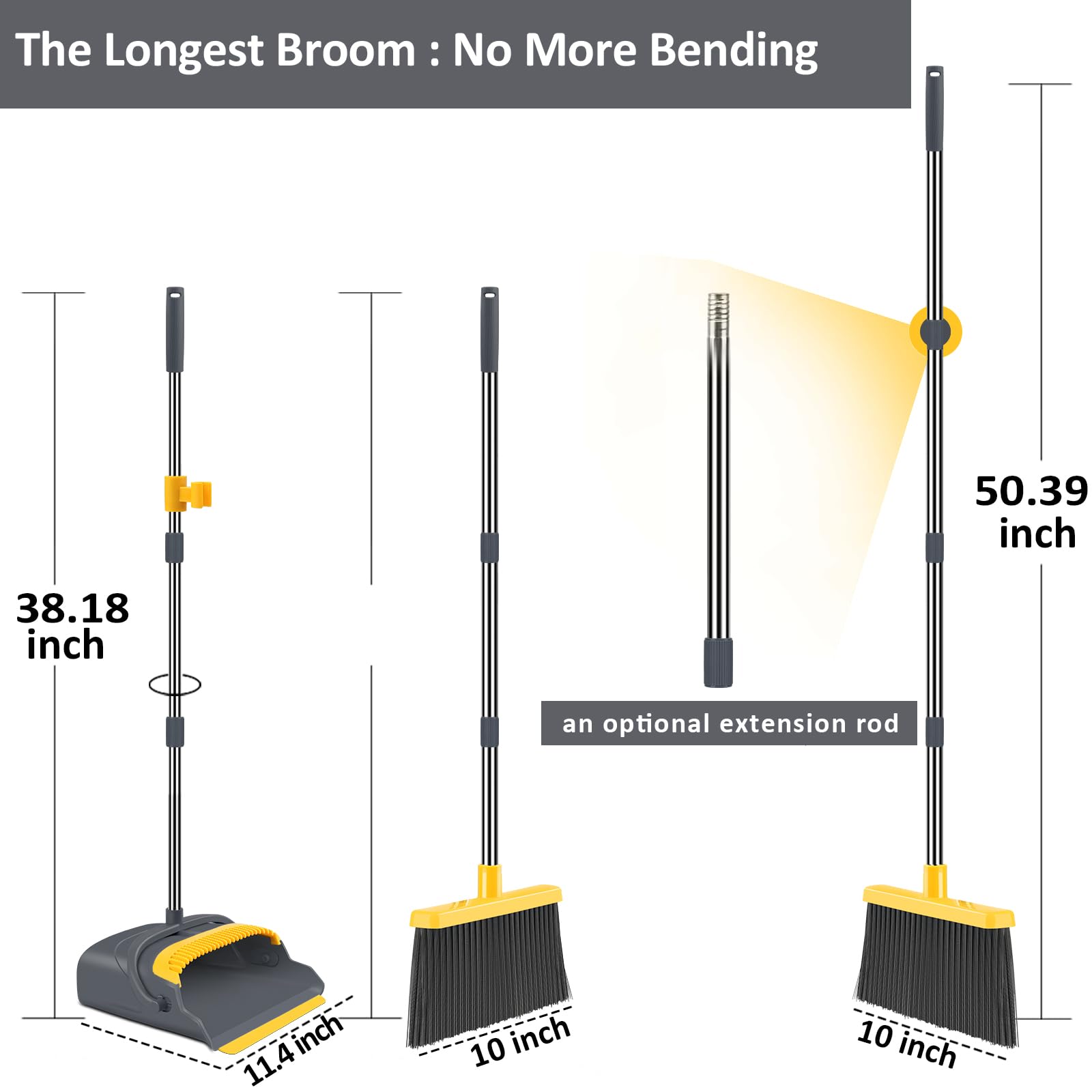 kelamayi Upgrade Broom and Dustpan Set, Large Size and with Long Handle, Upright,Ideal for Indoor Outdoor Garage Kitchen Room Office Lobby Use (Green)