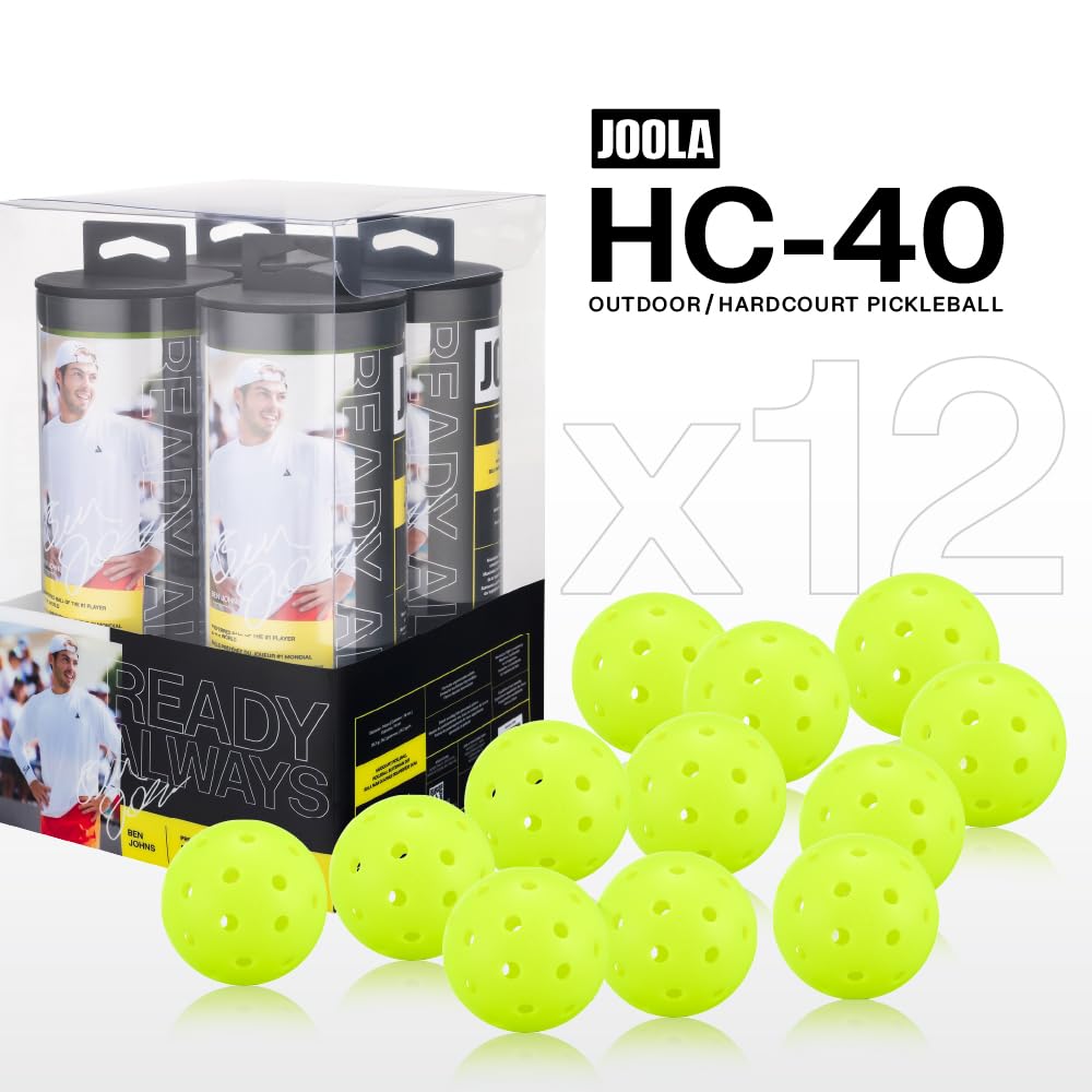 JOOLA HC-40 Hardcourt Pickleball Balls with Storage Tube - USAP Approved Balls for Tournament Play - 3 Pack or 12 Pack Option - Durable Pickleballs for Indoor Play & Outdoor Courts