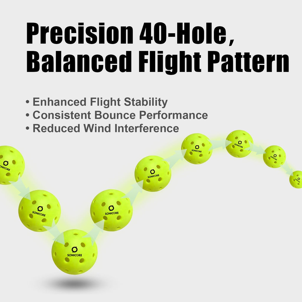 SONICORE Premium Outdoor Pickleball Balls, 4Count/12 Count Pack, Extreme Durability, Tournament-Ready Level, 40-Hole Precision Drilled, Crack-Resistant