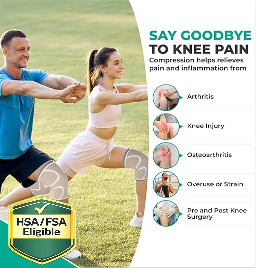 Modvel Compression Knee Brace for Women & Men, 2-Pack Knee Brace for Running Knee Pain, Knee Support Compression Sleeve, Workout Sports Knee Braces for Meniscus Tear, ACL & Arthritis Pain Relief