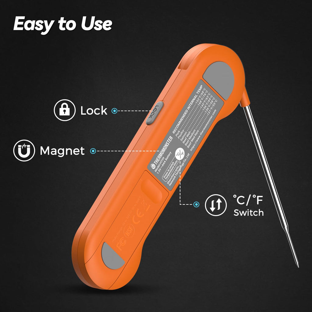 0.5 Sec Instant Read Meat Thermometer Digital with ±0.5℉ Precision, Food Thermometer for Cooking Kitchen Gadgets, Oven Grill Candy BBQ Essentials Accessories, Gifts for Him Dad Men Birthday, Red