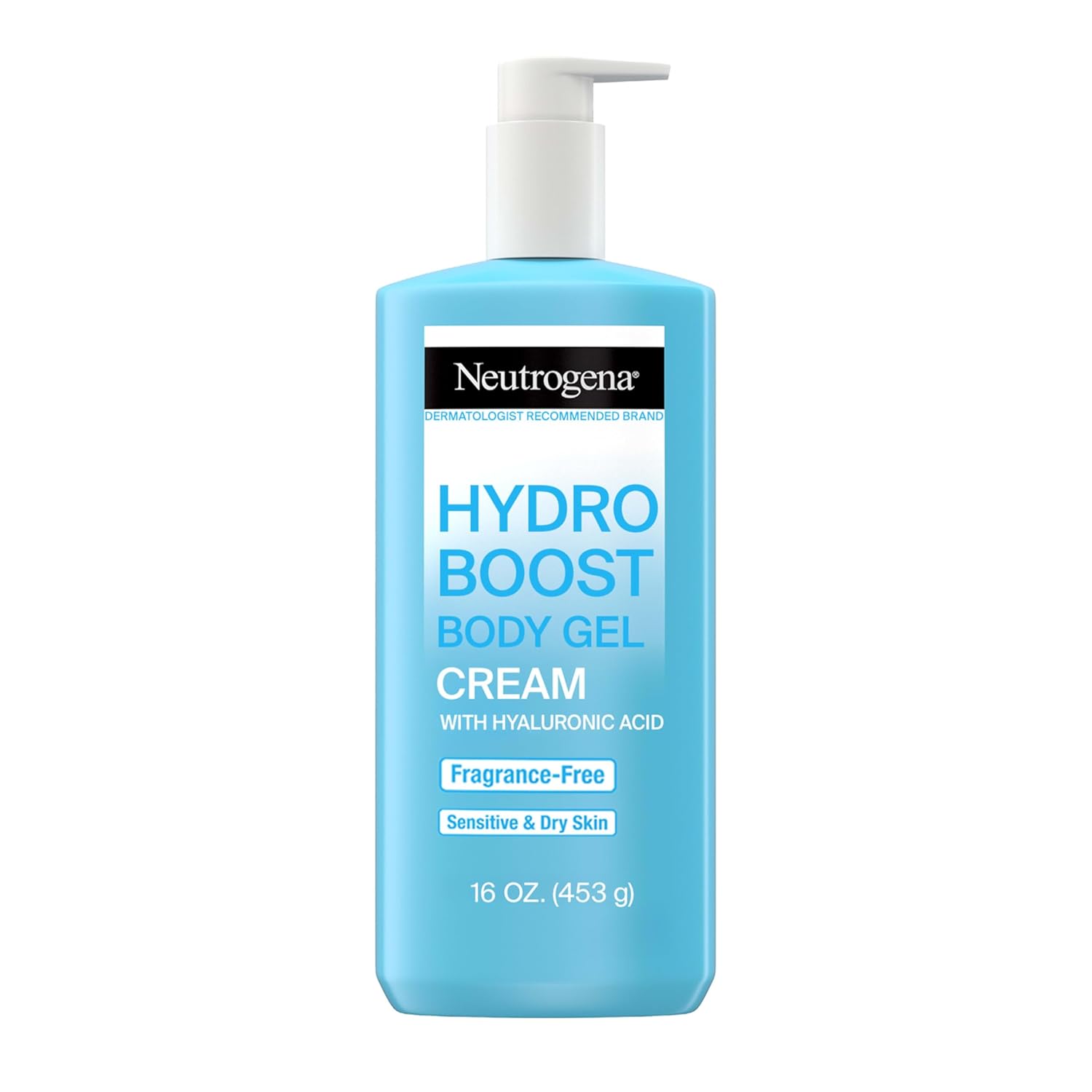 Neutrogena Hydro Boost Body Moisturizing Gel Cream with Hyaluronic Acid, Non-Greasy & Fast Absorbing, Lightweight Hydrating Body Lotion for Normal to Dry Skin, Fragrance-Free, 16 oz