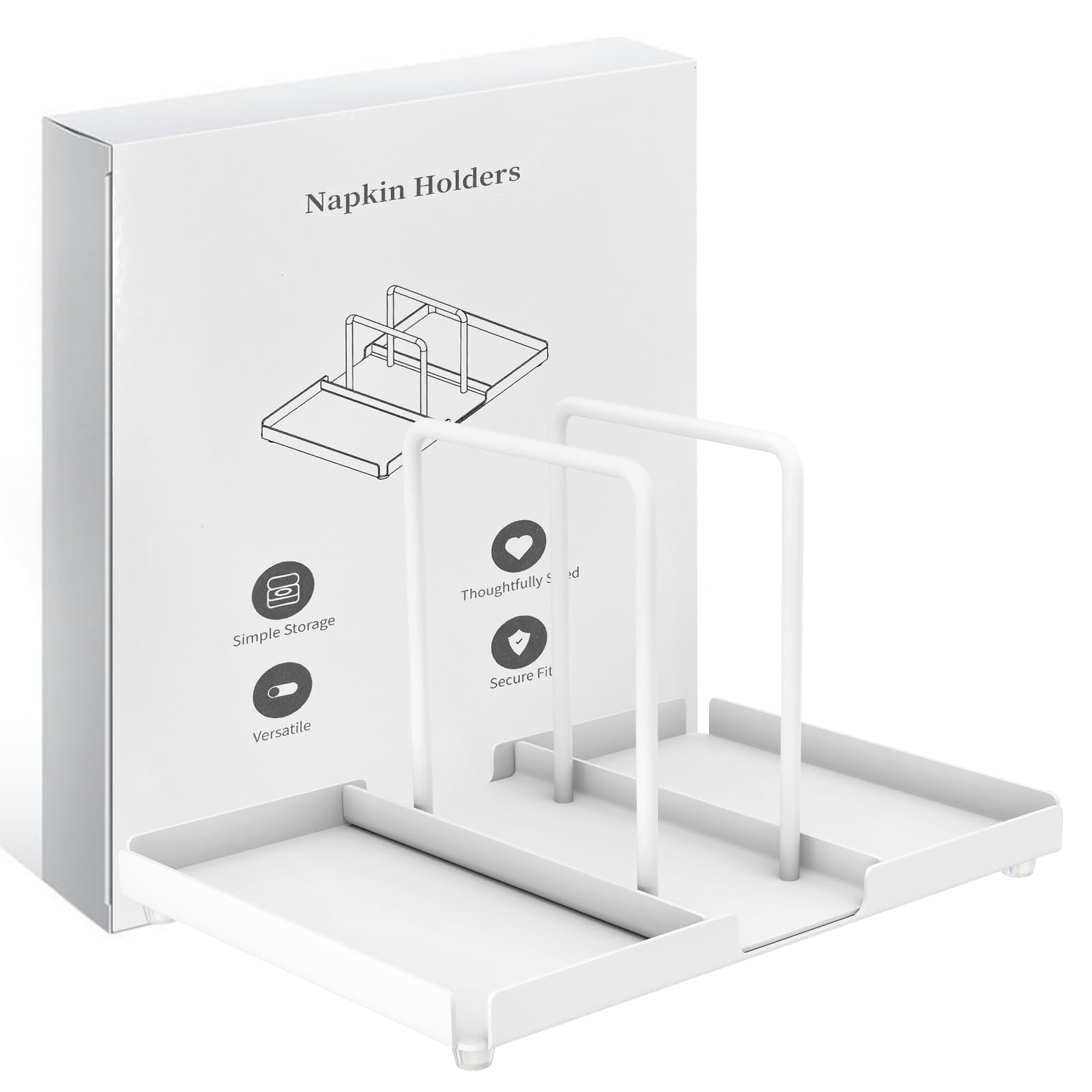 Napkin Holder for Table, Metal Napkin Holder with Salt and Pepper Shakers Caddy, Standing Paper Napkin Storage for Kitchen Dining Table Decor, Black