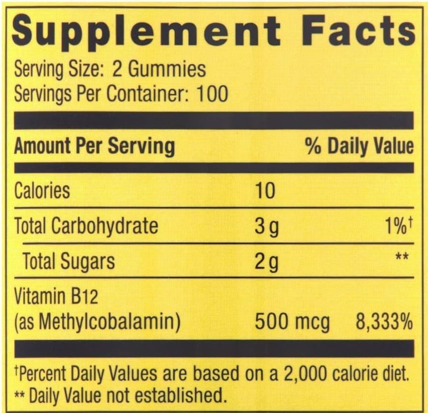 Vitamin B12 Organic Vegetarian Gummies, Metabolism Support with Methylcobalamin 500 mcg, 200 Ct (1 Pack) +