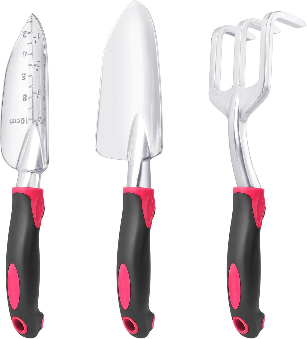 Garden Tools Set, 3 Pack Heavy Duty Gardening Tools Set Include Garden Shovel, Transplant Trowel and Hand Rake with Ergonomic Non-Slip Handle, Aluminum Alloy Lawn and Garden Hand Tools for Planting