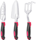 Garden Tools Set, 3 Pack Heavy Duty Gardening Tools Set Include Garden Shovel, Transplant Trowel and Hand Rake with Ergonomic Non-Slip Handle, Aluminum Alloy Lawn and Garden Hand Tools for Planting
