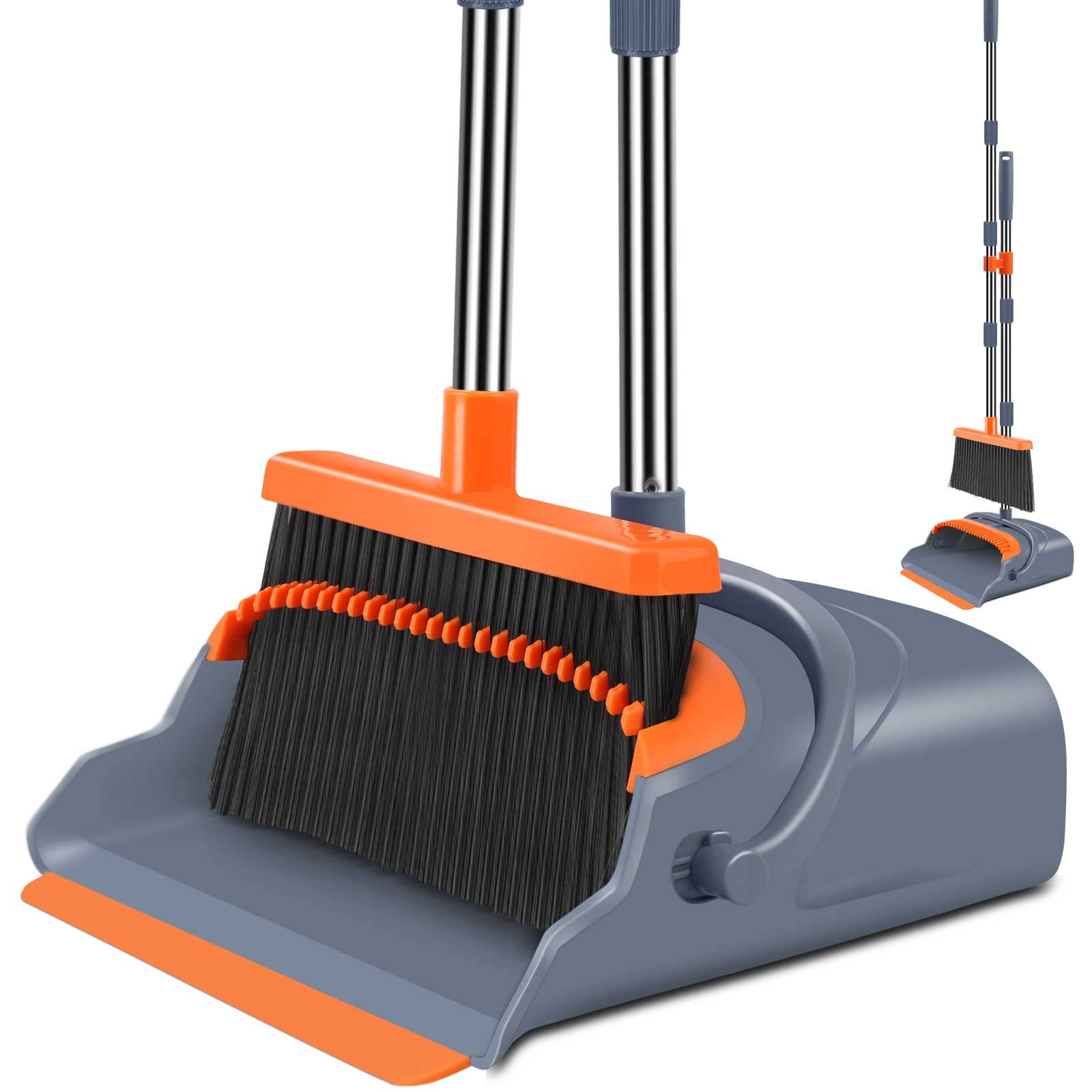 kelamayi Upgrade Broom and Dustpan Set, Large Size and with Long Handle, Upright,Ideal for Indoor Outdoor Garage Kitchen Room Office Lobby Use (Green)