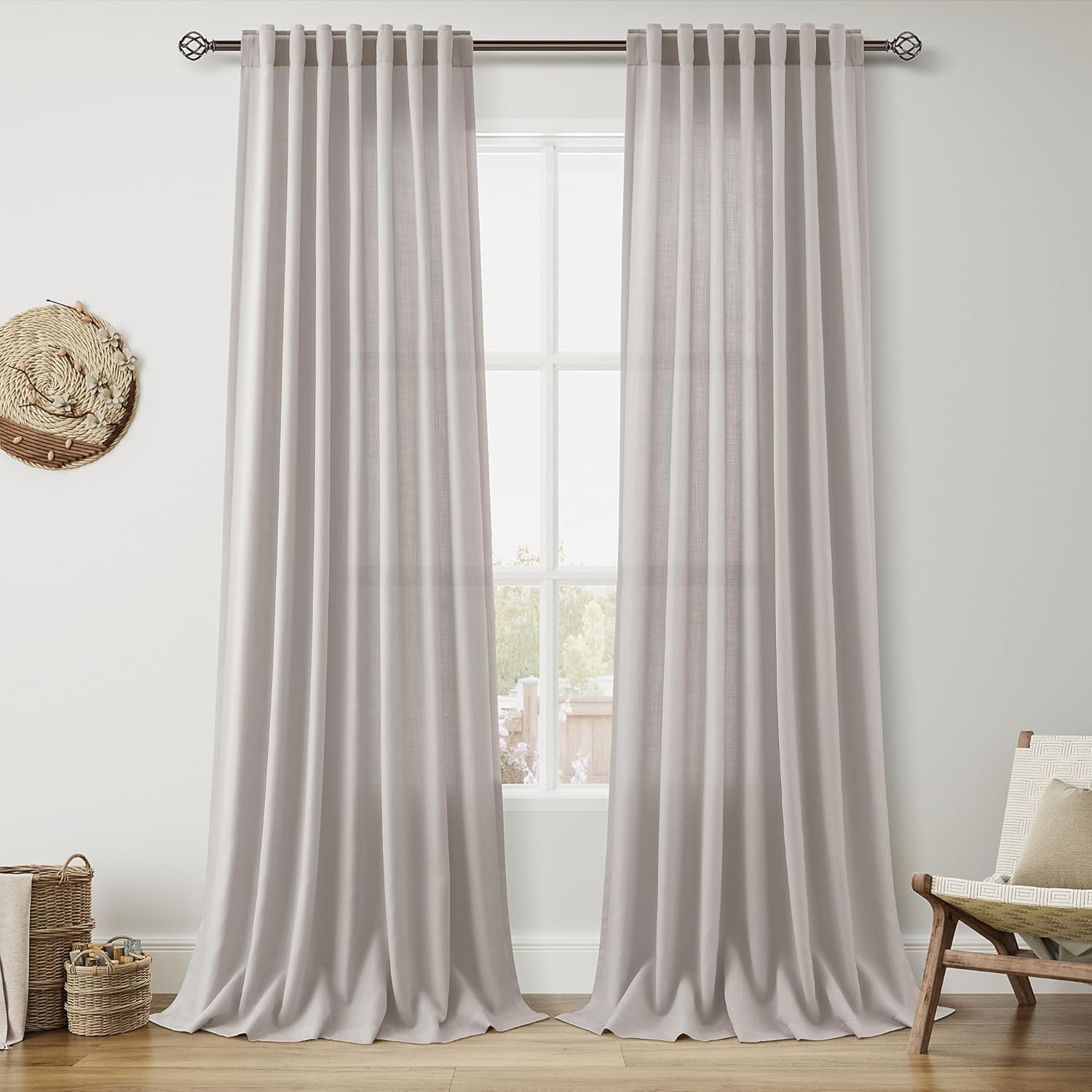 Nanspring Burgundy Linen Curtains 84 Inch Length 2 Panels Set for Living Room Rod Pocket Back Tab Light Filtering Window Drapes for Bedroom Dining Room Protect Privacy Modern Farmhouse Decor 52x84