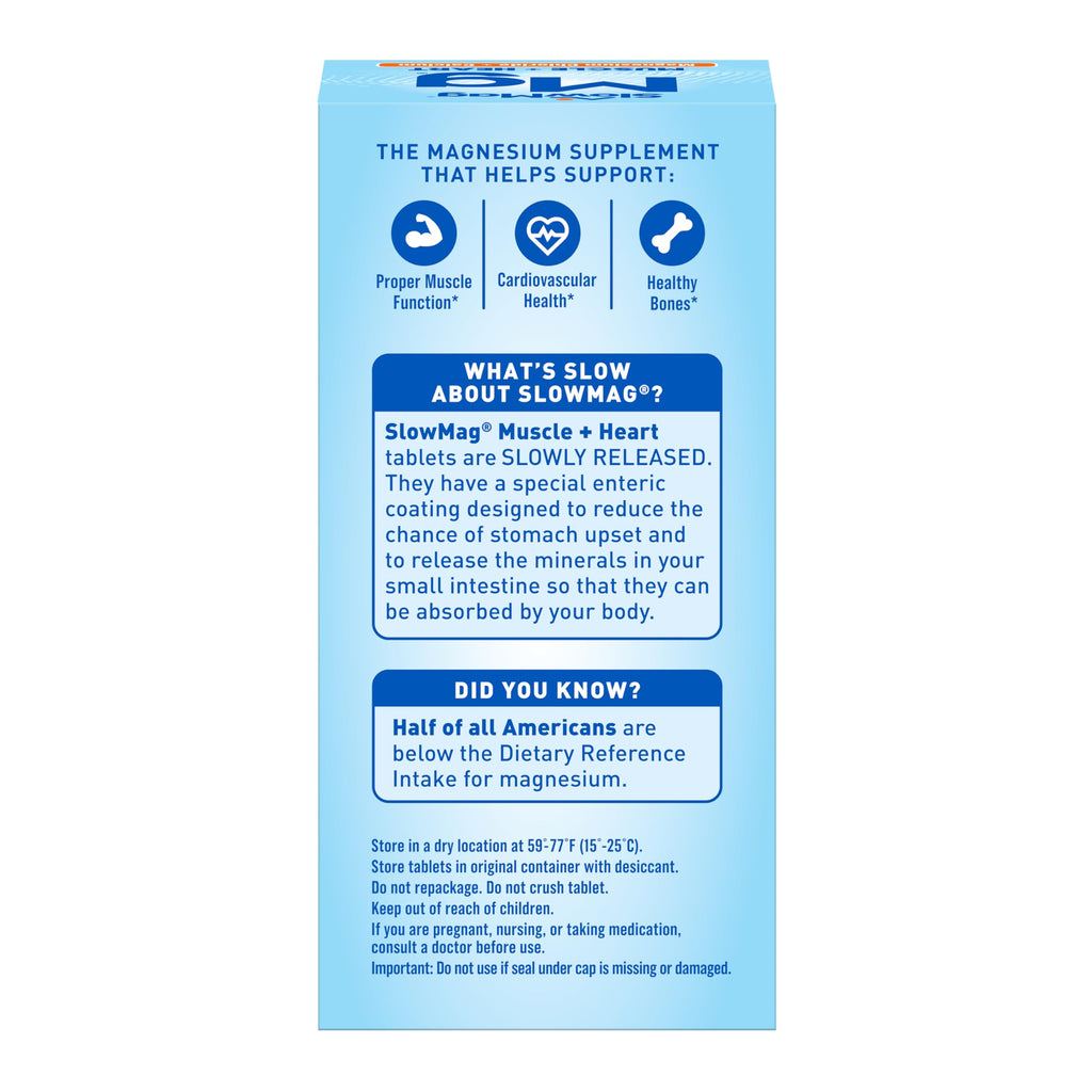 SlowMag Muscle & Heart Magnesium Chloride Supplement with Calcium, 180 Count, Supports Muscle Relaxation, Heart, Nerve & Bone Health, High Absorption