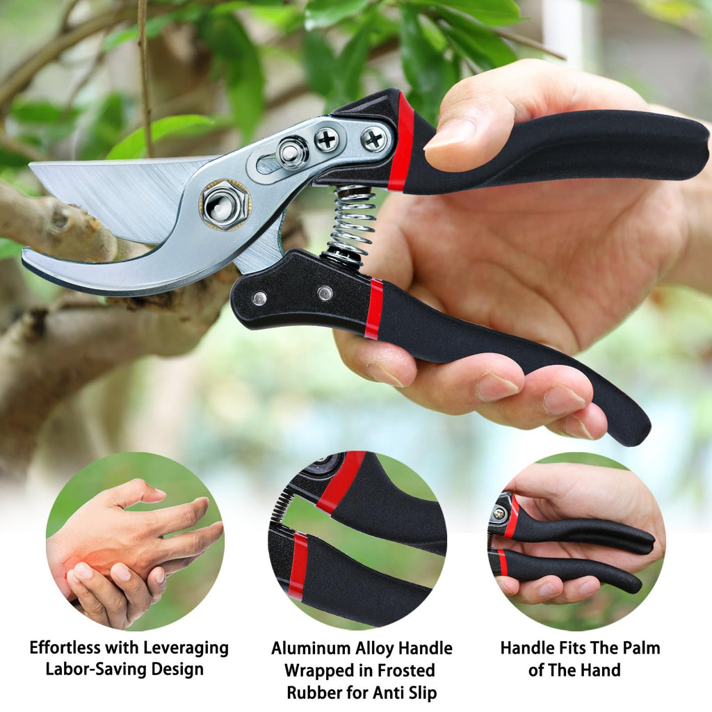 Kynup Pruning Shears, Gardening Scissors, Pruners for Gardening, Heavy Duty Garden Tools, Garden Grass Clippers Hand Hedge Shears, (Red)