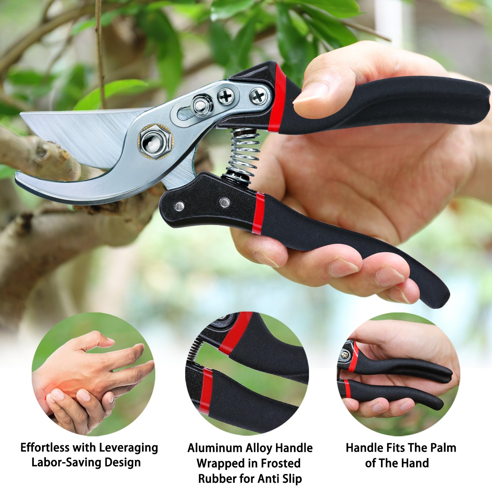 Kynup Pruning Shears, Gardening Scissors, Pruners for Gardening, Heavy Duty Garden Tools, Garden Grass Clippers Hand Hedge Shears, (Red)