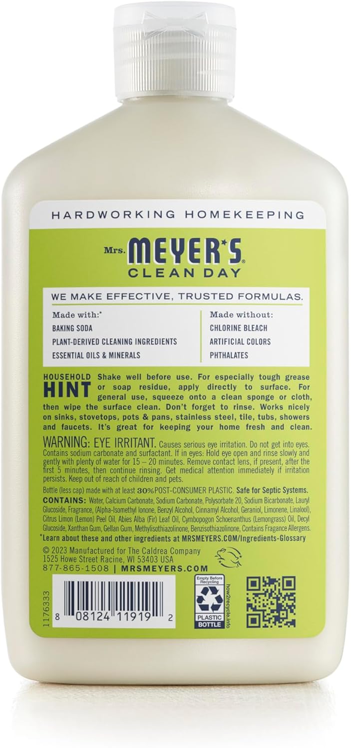 MRS. MEYER'S CLEAN DAY Baking Soda Cream Cleaner, Cuts Grease, Scratch-Free Polish, Lemon Verbena, 16 Fl Oz, Pack of 1