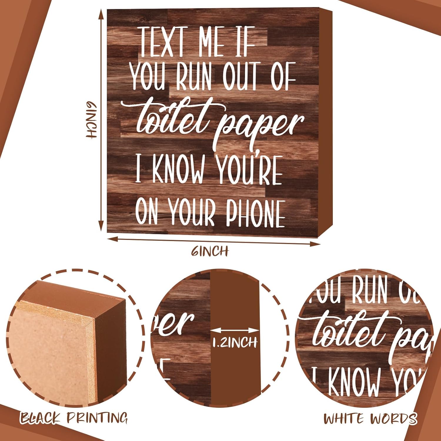 Jetec 2 Pieces Farmhouse Bathroom Signs Decor Wooden Box Sign Funny Bathroom Wall Art Rustic Wood Plaque Please Seat Yourself Decor for Home Restroom(Black)