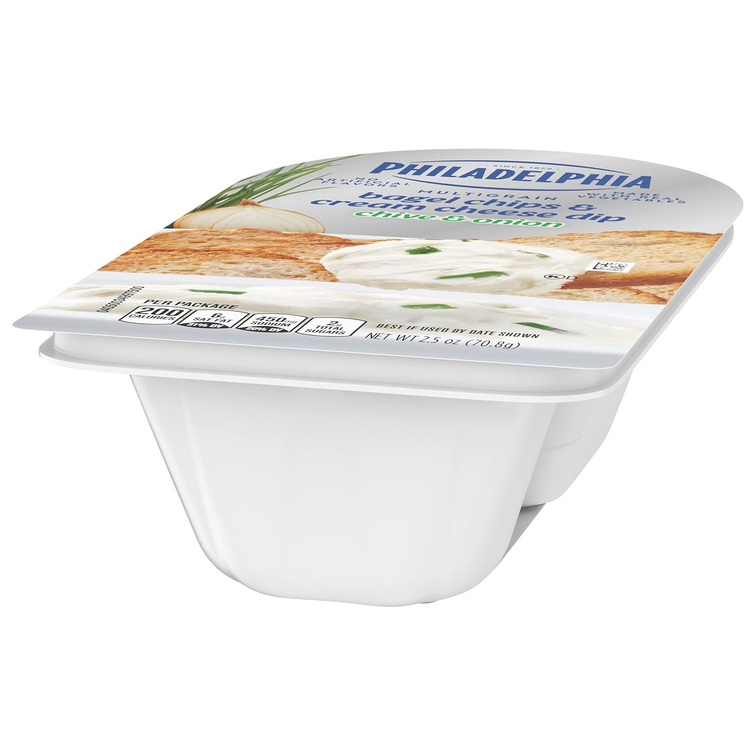 Philadelphia Multigrain Bagel Chips & Chive & Onion Cream Cheese Dip, 2.5 oz Tray