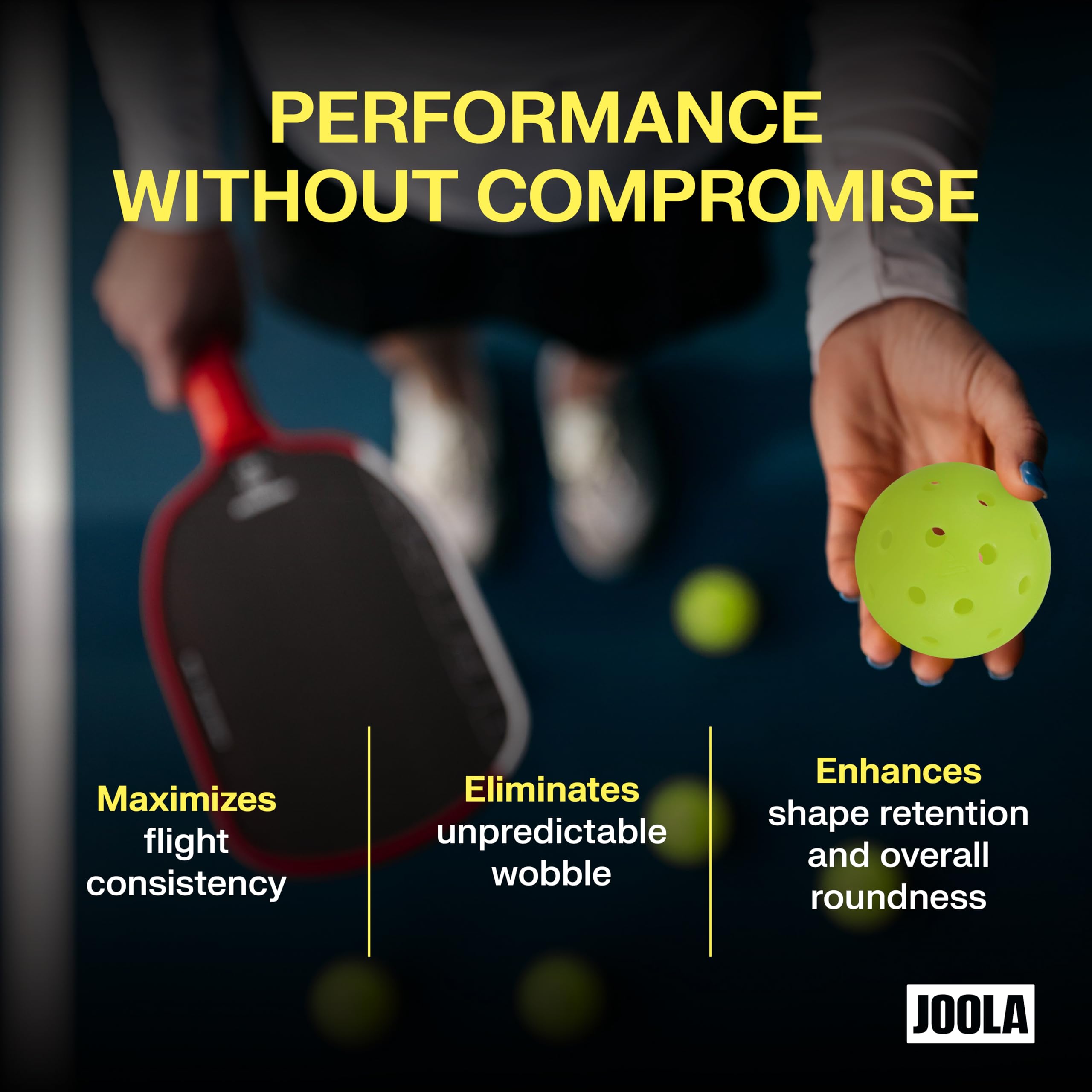 JOOLA HC-40 Hardcourt Pickleball Balls with Storage Tube - USAP Approved Balls for Tournament Play - 3 Pack or 12 Pack Option - Durable Pickleballs for Indoor Play & Outdoor Courts