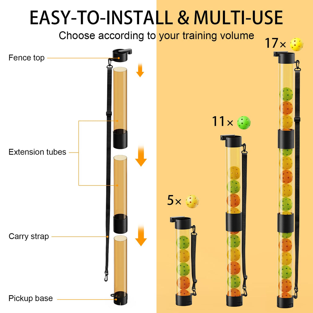 17 Balls Pickleball Ball Retriever & Ball Holder Storage with Strap, Back Saver for Pickleball Accessories, Quick for Pickleball Tube Ball Pickup