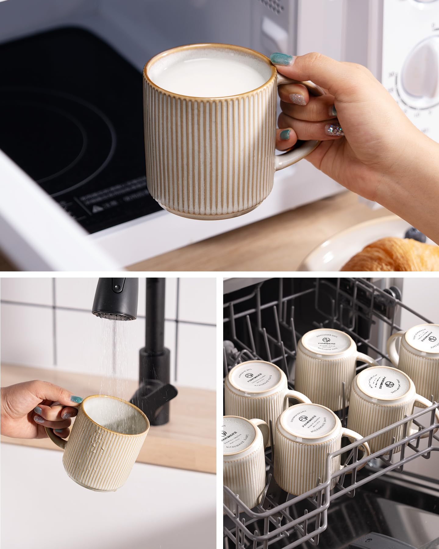 famiware Coffee Mugs Set of 6, Starlight 11 oz Mug Cup Set with Handle for Coffee, Tea, Cocoa, Milk - Ceramic Stoneware Mug Set, Matte Black Grey
