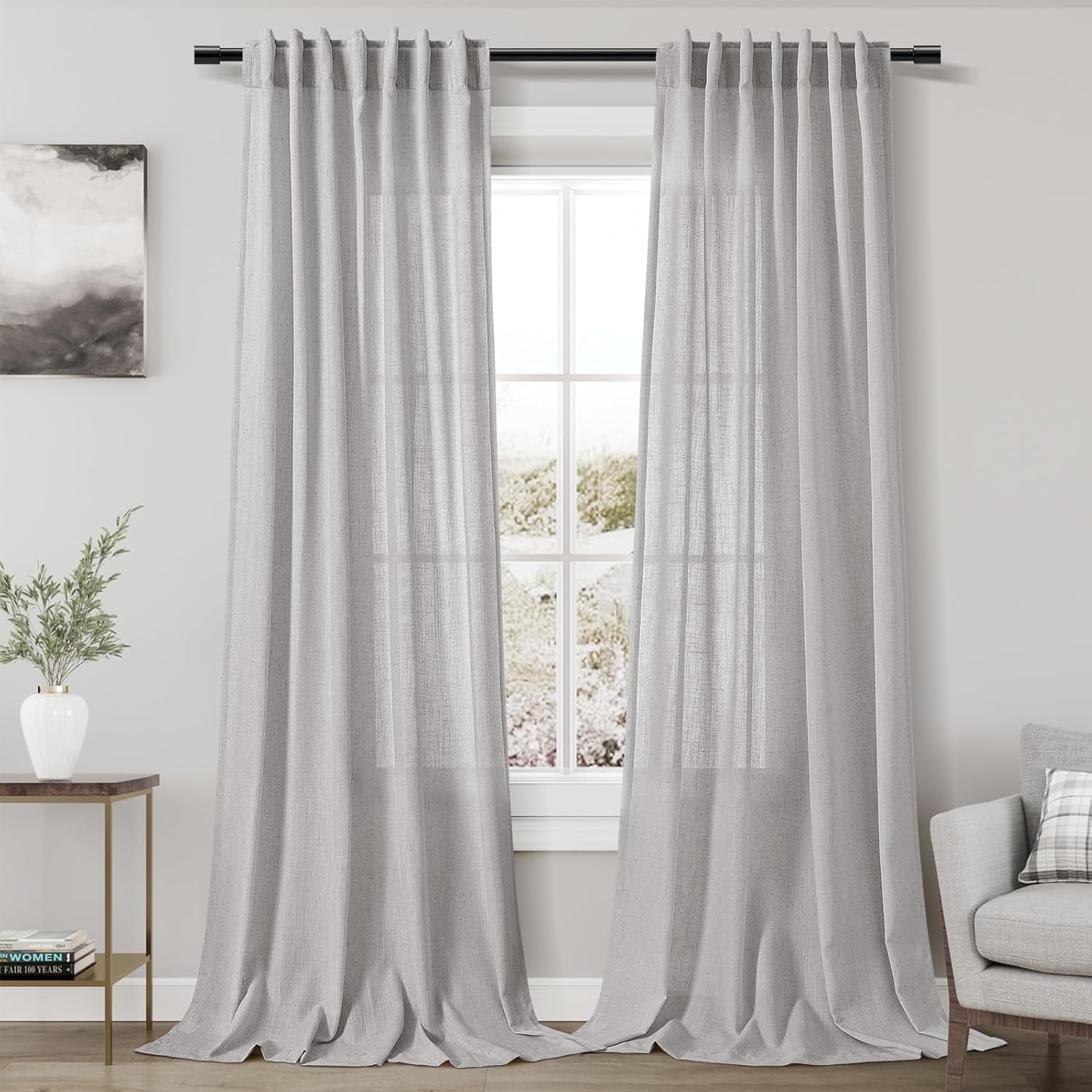Nanspring Burgundy Linen Curtains 84 Inch Length 2 Panels Set for Living Room Rod Pocket Back Tab Light Filtering Window Drapes for Bedroom Dining Room Protect Privacy Modern Farmhouse Decor 52x84