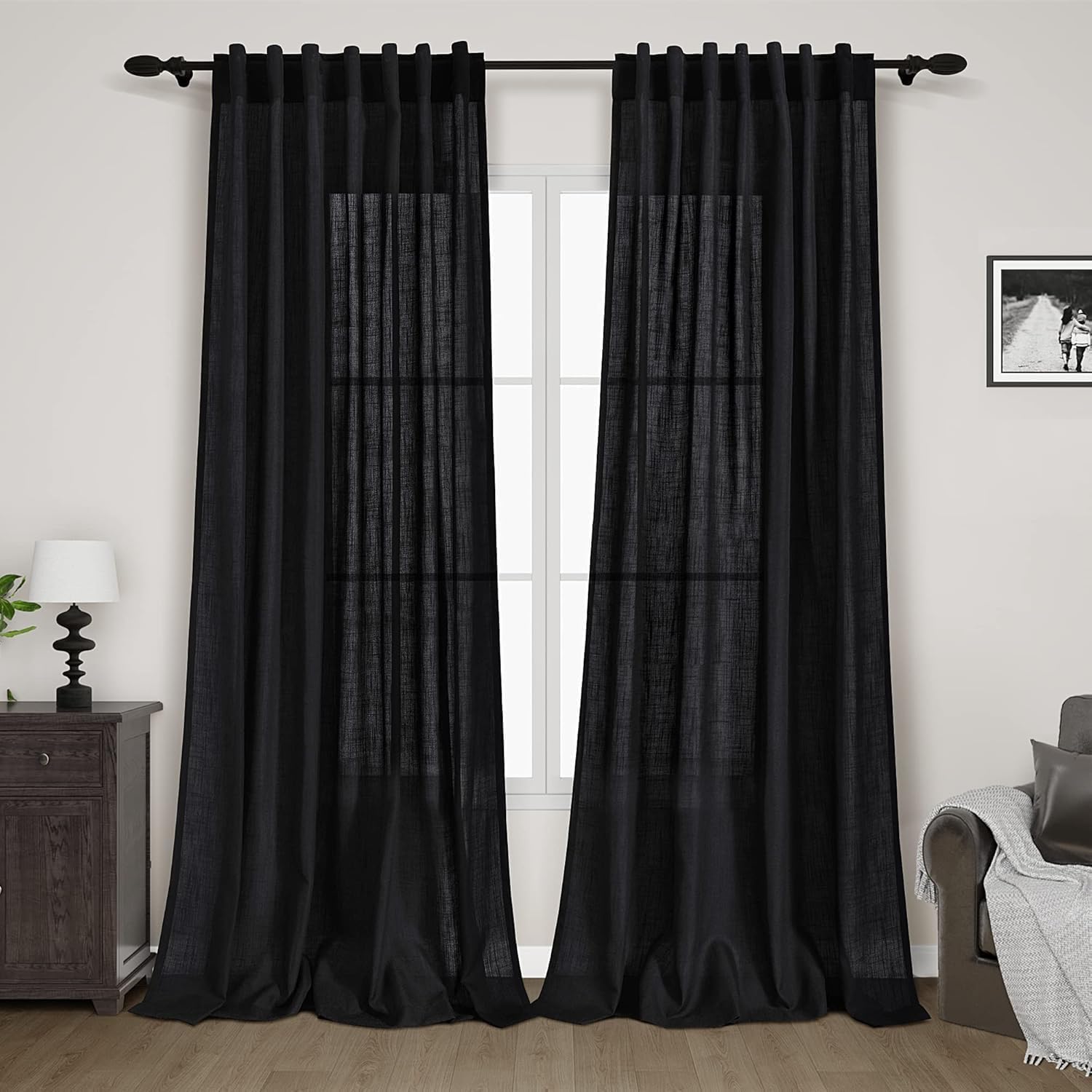 Nanspring Burgundy Linen Curtains 84 Inch Length 2 Panels Set for Living Room Rod Pocket Back Tab Light Filtering Window Drapes for Bedroom Dining Room Protect Privacy Modern Farmhouse Decor 52x84
