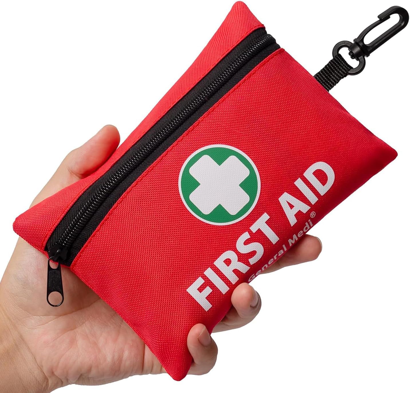 General Medi Mini First Aid Kit, 110 Piece Small First Aid Kit - Includes Emergency Foil Blanket, Scissors for Travel, Home, Office, Vehicle, Camping, Workplace & Outdoor (Red)