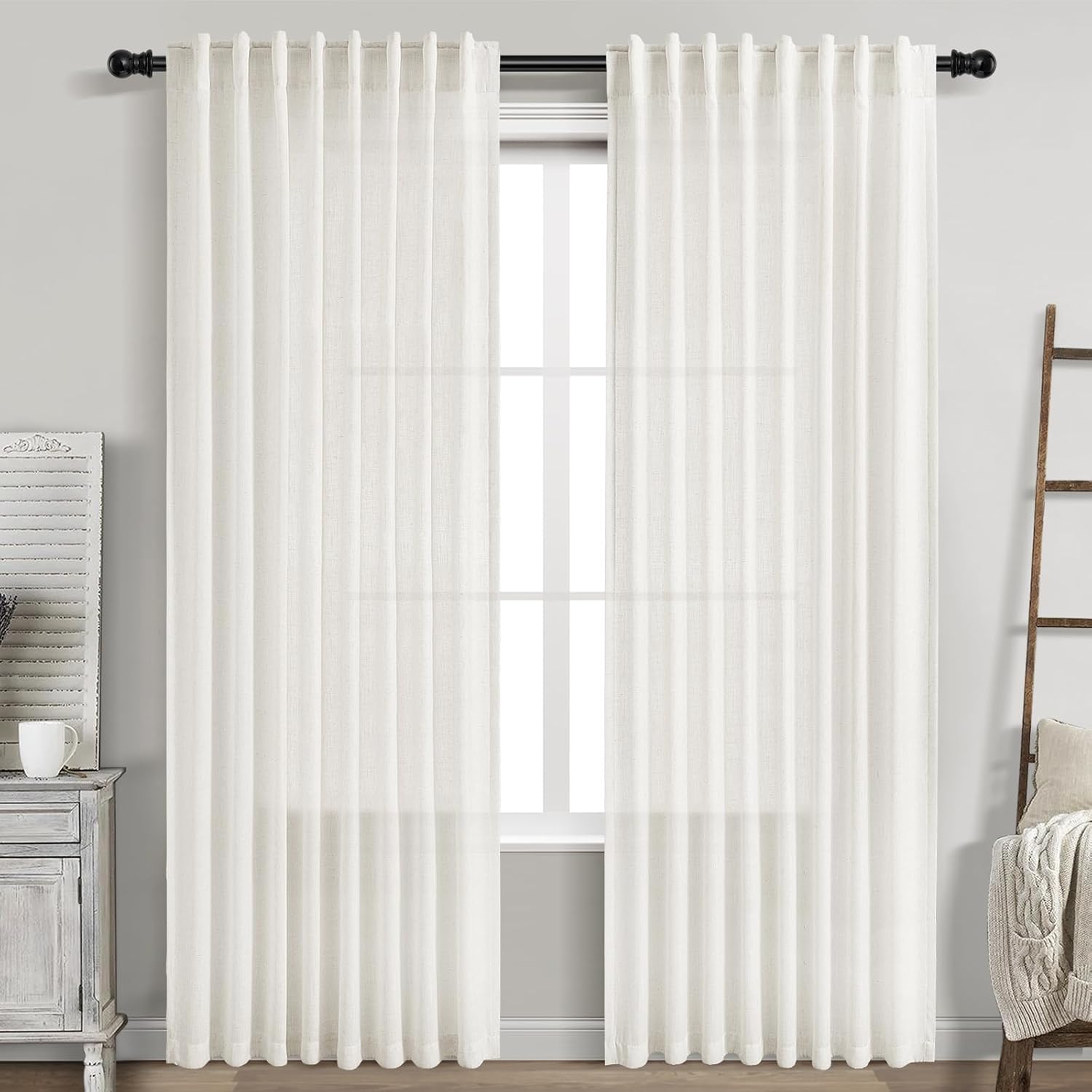 Nanspring Burgundy Linen Curtains 84 Inch Length 2 Panels Set for Living Room Rod Pocket Back Tab Light Filtering Window Drapes for Bedroom Dining Room Protect Privacy Modern Farmhouse Decor 52x84