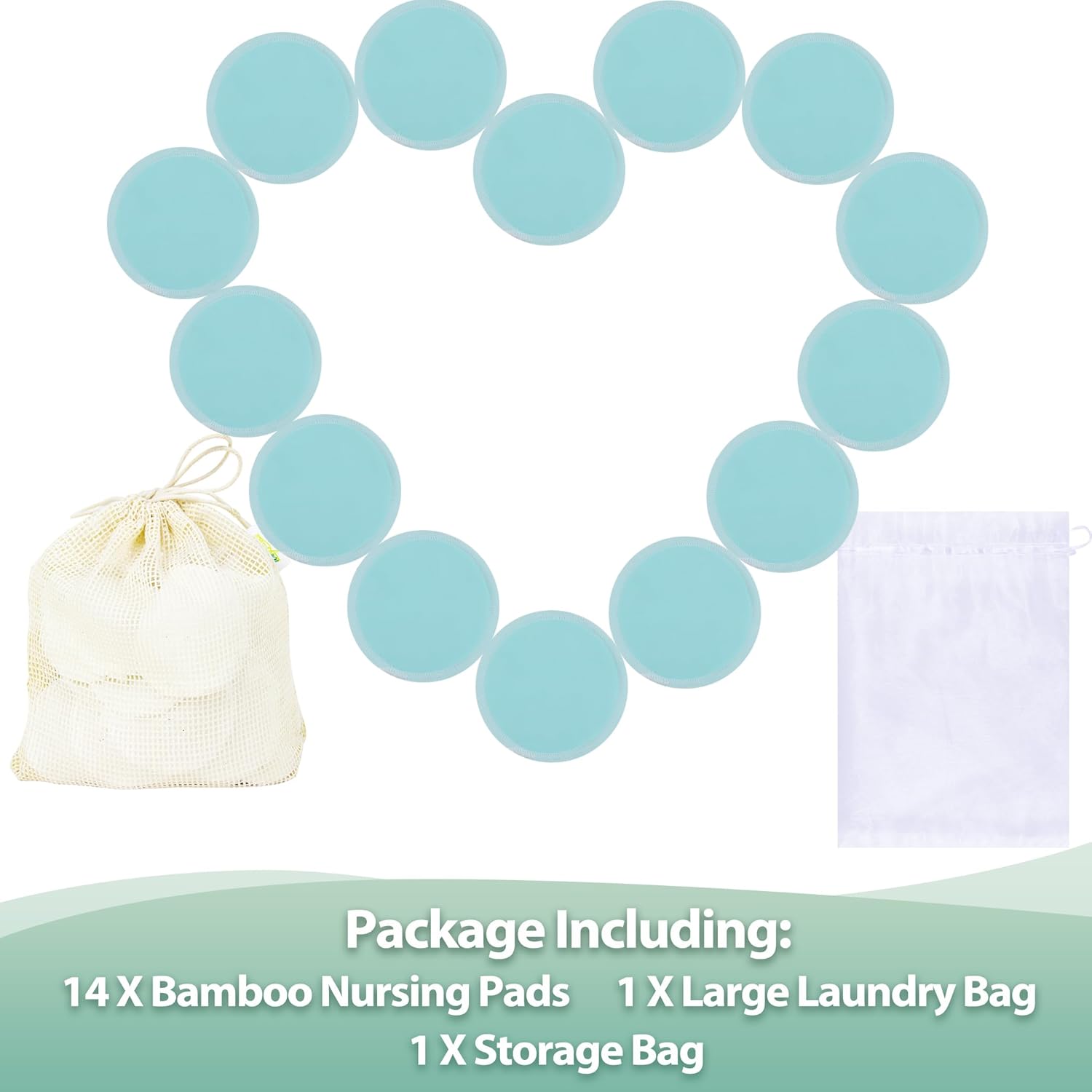 wegreeco Nursing Breast Pads (14 Pack) + Laundry Bag & Travel Storage Bag, 4.7 inch Option - Washable & Reusable Breastfeeding Nursing Pads (Mild, Large)