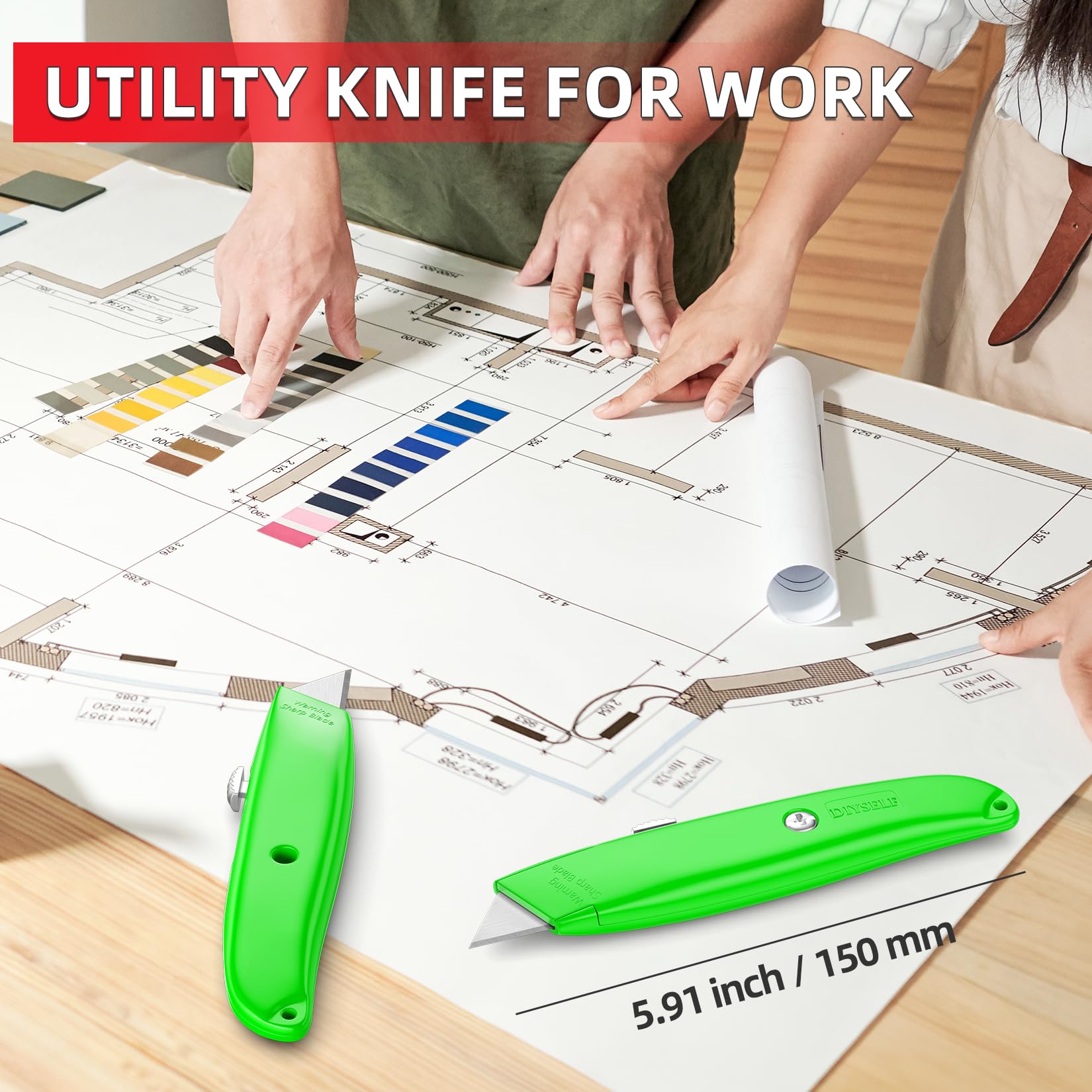 DIYSELF 2Pack Utility Knife Box Cutter Retractable Razor Blade Heavy Duty Box Cutters Knife PVC Pipe Cutter (Red)