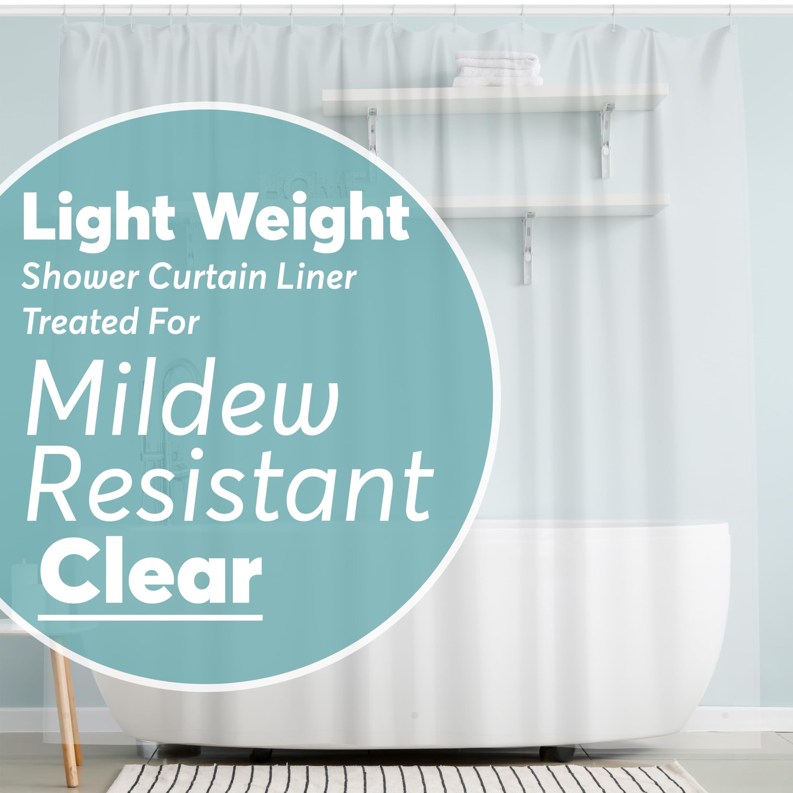 BigFoot Clear Shower Curtain Liner - 72x72 Odorless Plastic with Magnets, Washable Long Bathroom Curtain - Premium PEVA Waterproof Bath Shower Liner, Rust-Proof Bathroom Essentials